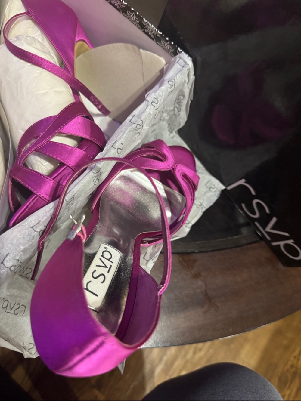 RSVP Magenta Satin Strappy Heels